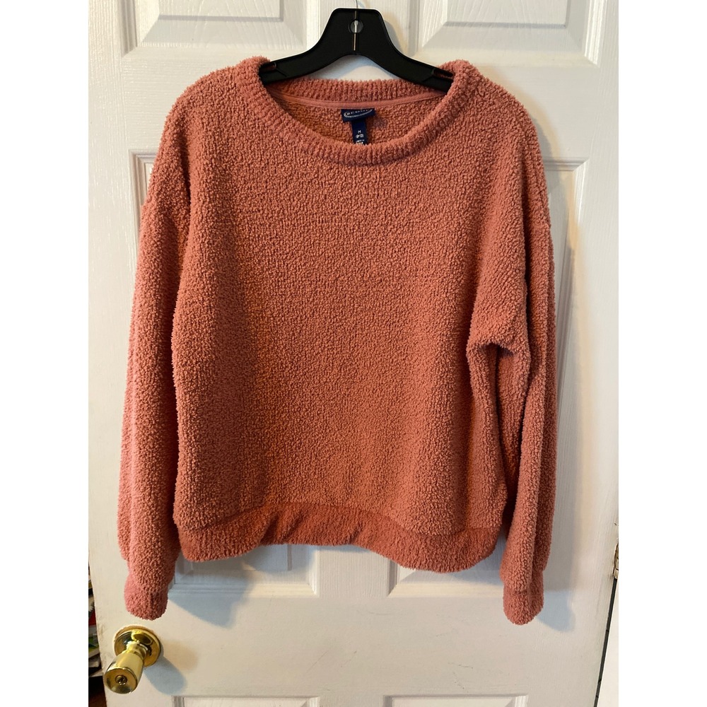 Scoop Womens Popcorn Knit Crewneck Sweater Coral Pink Size M 8-10 Cozy Textured